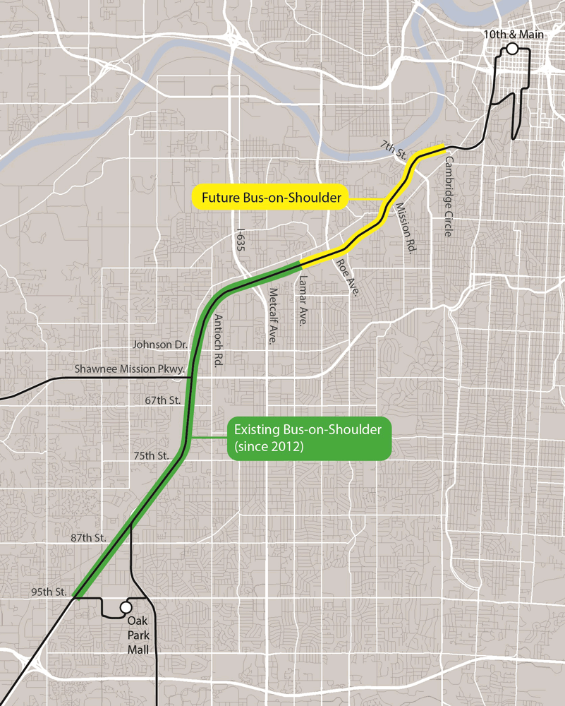Map of existing and future Bus On Shoulder