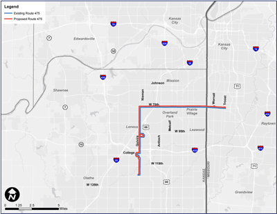 Map of 475 route, effective July 25
