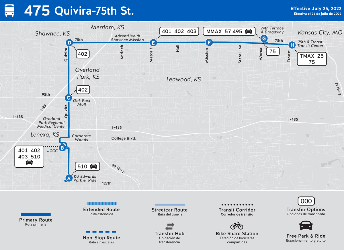 Map of 475 Quivira-75th Street route