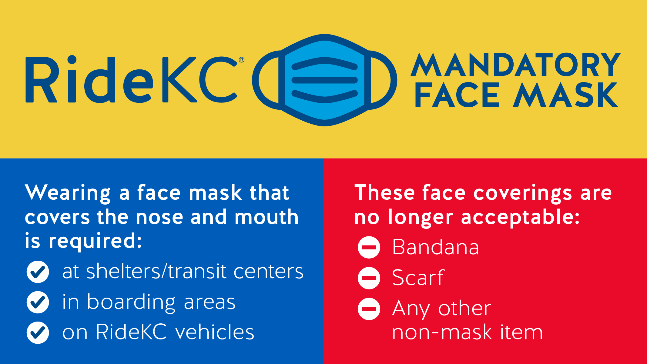 Face masks are required on buses and at stops.