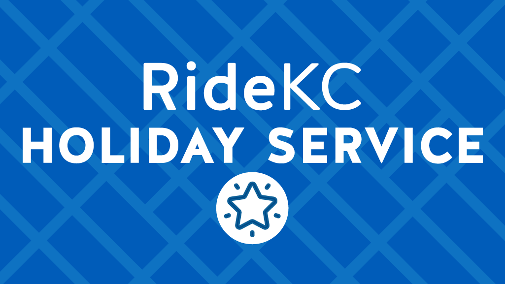 Holiday service. White text on blue background.