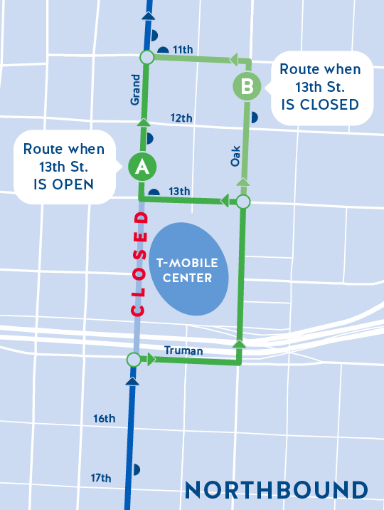 Northbound detour map for T-Mobile Closure