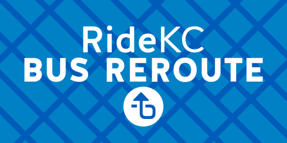 RideKC reroute. White text on blue background.