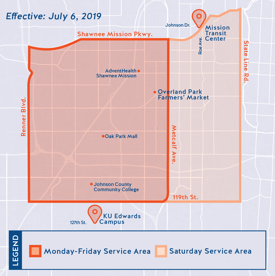 Microtransit, RideKC, Johnson County, ridehailing, JCCC, KU Edwards, Mission Transit Center
