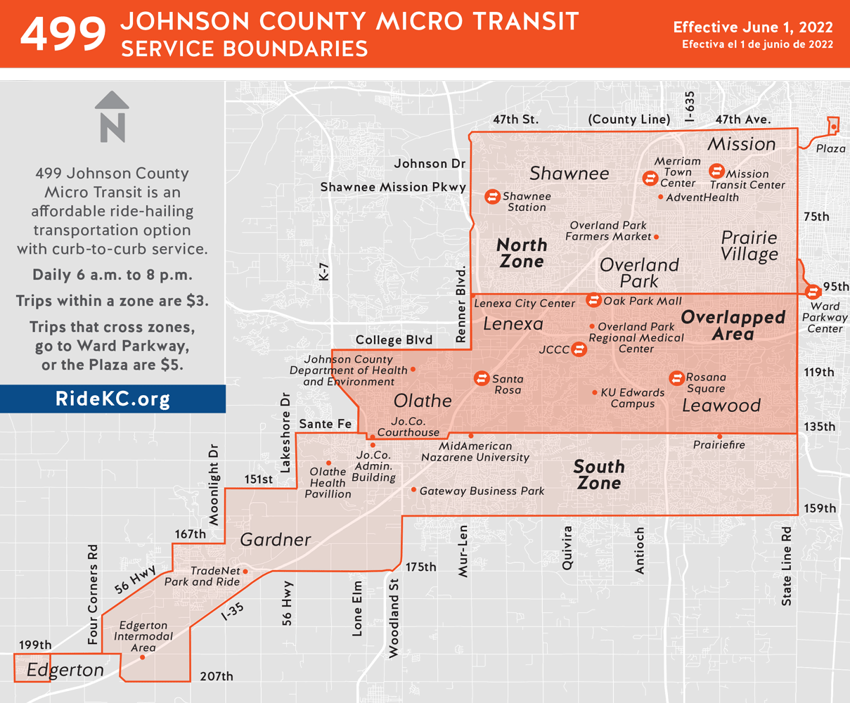 Map showing Micro Transit service area in Johnson County